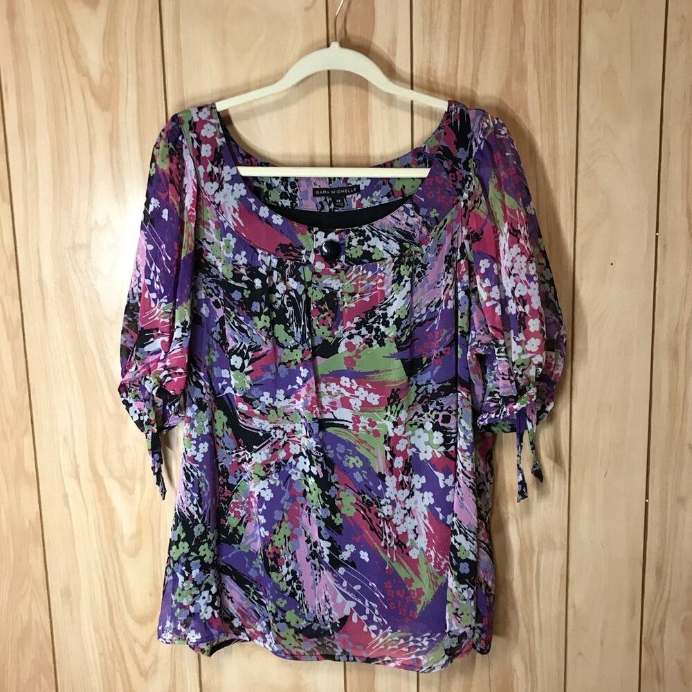 Sara Michelle Floral Scoop Neck 3/4 Sleeve Blouse 2X